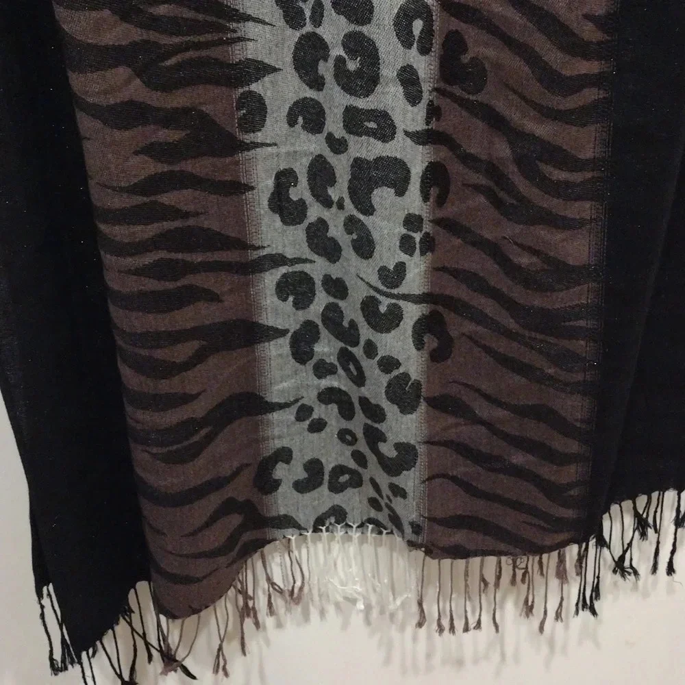 Chico's Multicolor Animal Print Scarf w/ Fringe 27